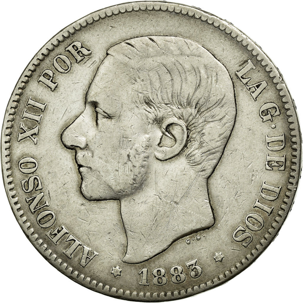Coin, Spain, Alfonso XII, 5 Pesetas, 1883, EF(40-45), Silver, KM:688