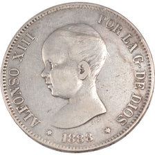 Spagna, Alfonso XIII, 5 Pesetas, 1888, BB, Argento, KM:689
