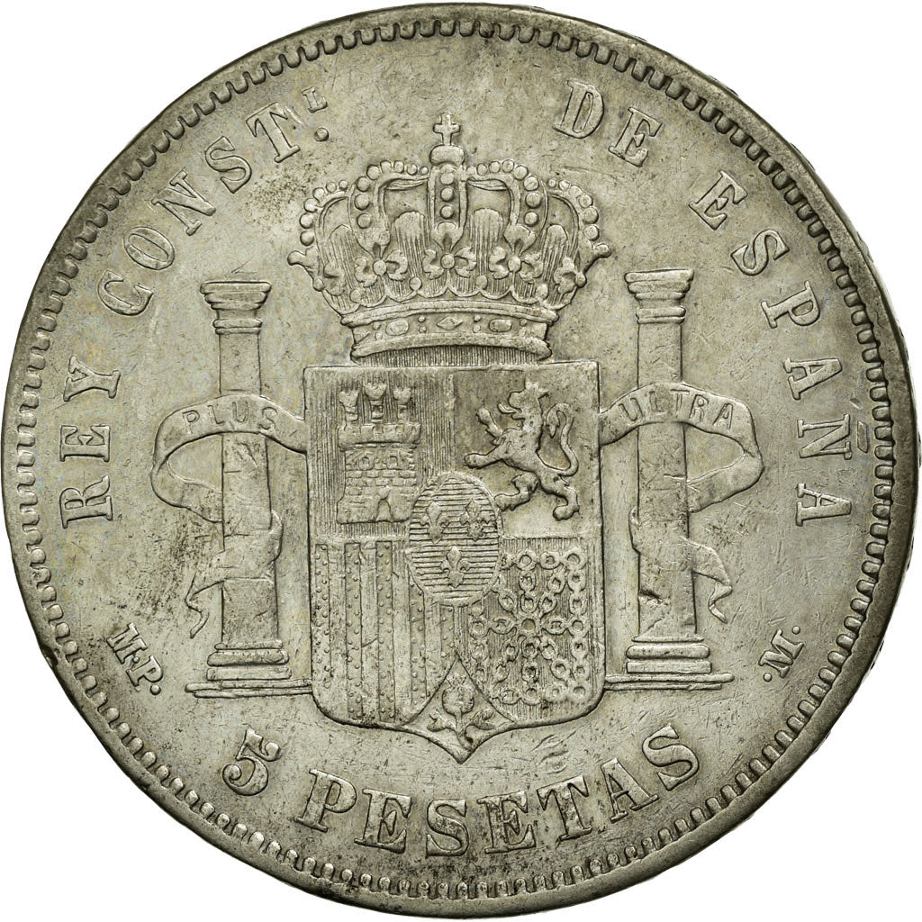 Coin, Spain, Alfonso XIII, 5 Pesetas, 1889, EF(40-45), Silver, KM:689