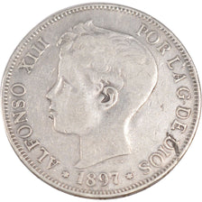 SPAIN, 5 Pesetas, 1897, KM #707, EF(40-45), Silver, 23.46