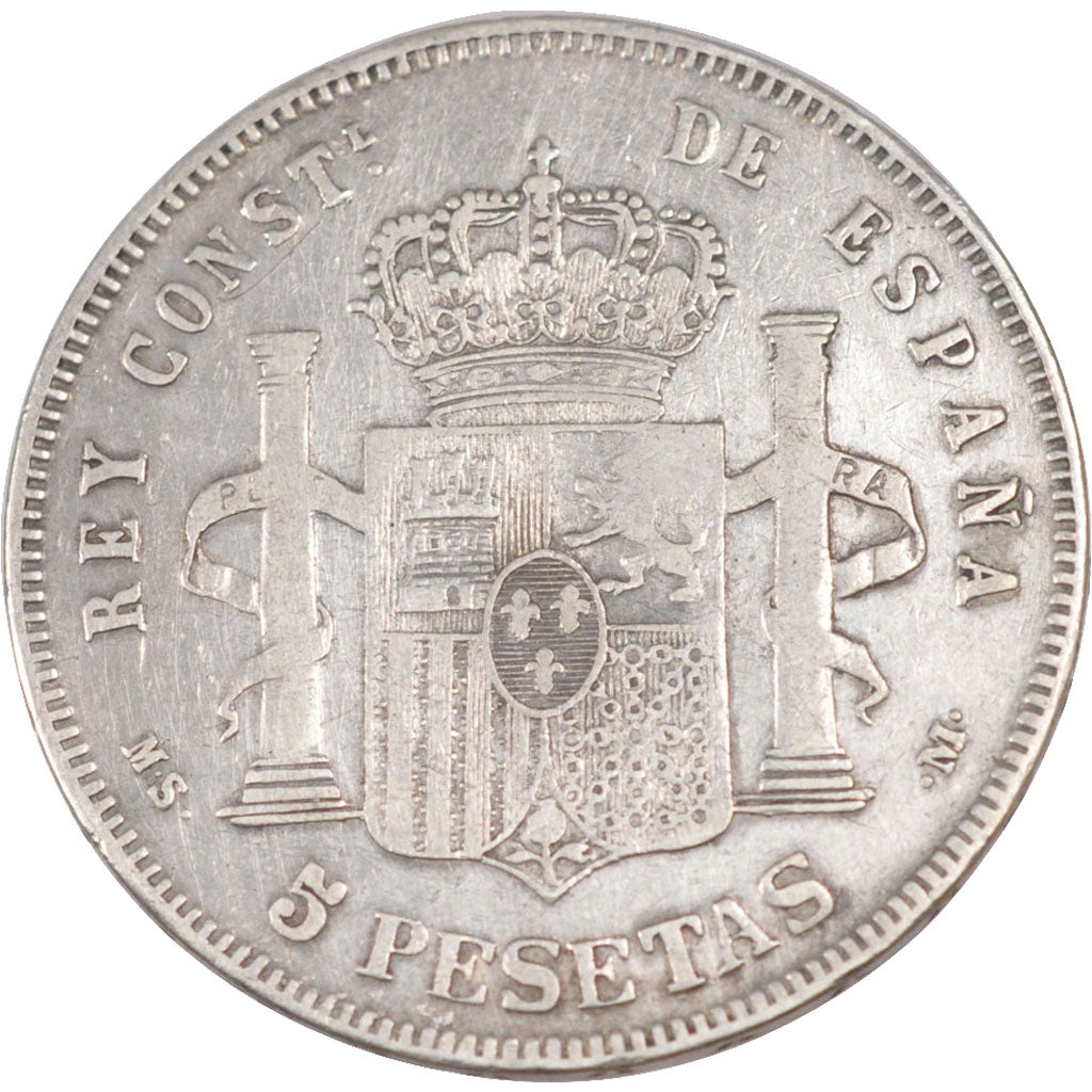 SPAIN, 5 Pesetas, 1897, KM #707, EF(40-45), Silver, 23.46