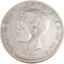 SPAIN, 5 Pesetas, 1898, KM #707, VF(20-25), Silver, 24.44