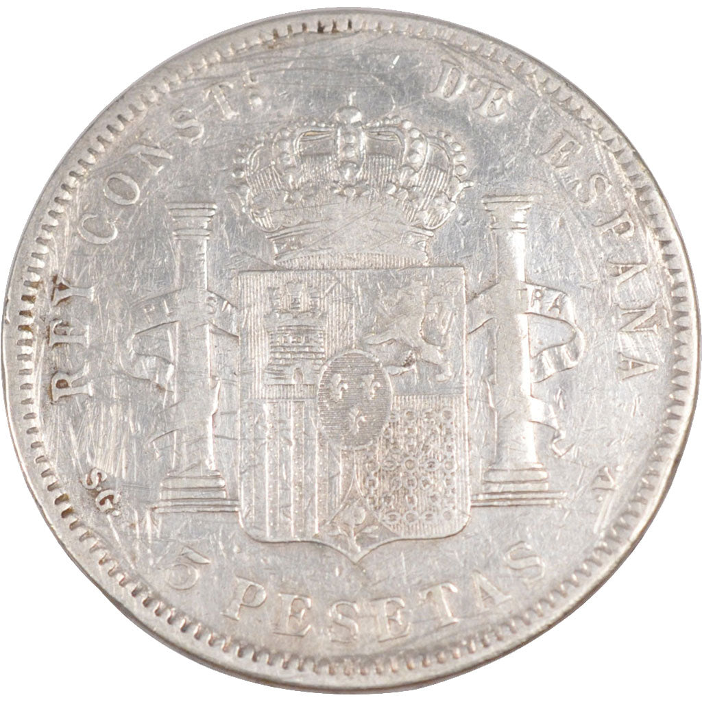 SPAIN, 5 Pesetas, 1898, KM #707, VF(20-25), Silver, 24.44