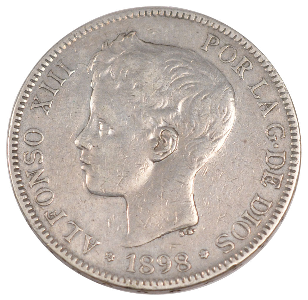 SPAIN, 5 Pesetas, 1898, KM #707, EF(40-45), Silver, 24.82