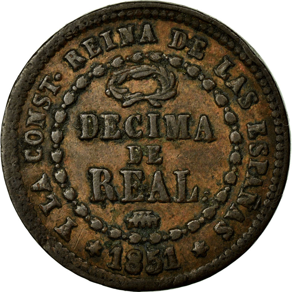 Münze, Spanien, Isabel II, 1/10 Réal, 1851, SS+, Kupfer, KM:590