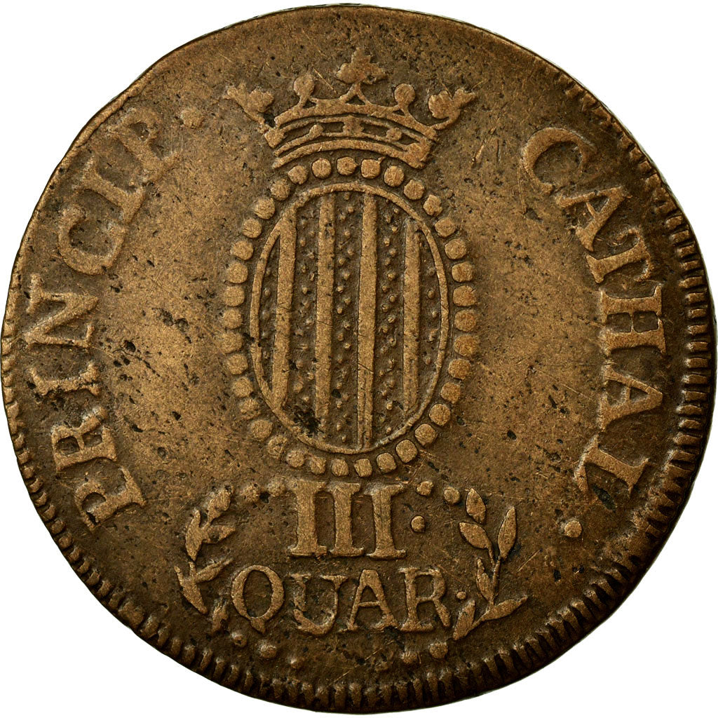 Coin, Spain, CATALONIA, Ferdinand VII, 3 Quartos, 1810, VF(30-35), Copper