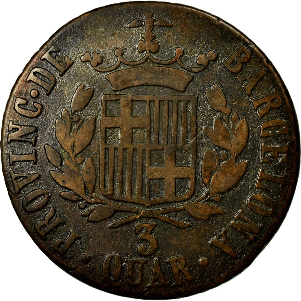 Moneda, España, BARCELONA, Ferdinand (Fernando) VII, 3 Quartos, 1823, BC+