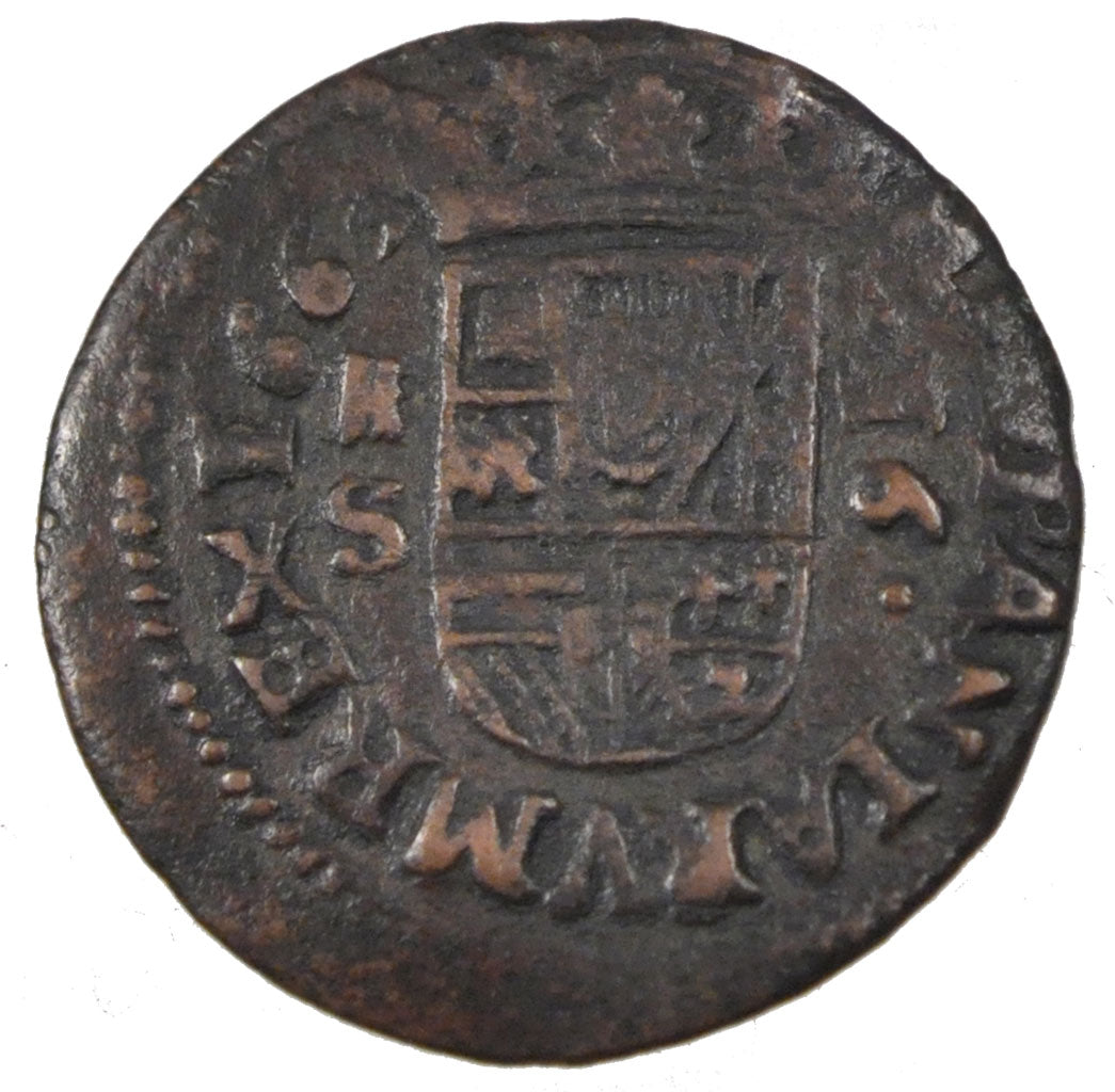 SPAIN, 16 Maravedis, 1663, Madrid, KM #172.5, EF(40-45), Copper, 4.34