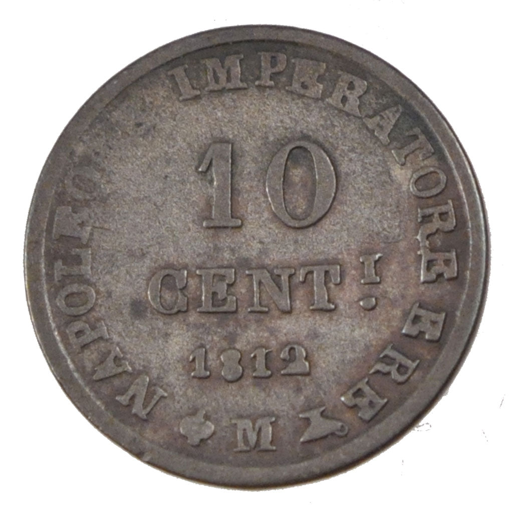 ITALIAN STATES, 10 Centesimi, 1812, Milan, KM #4, EF(40-45), Silver, 1.86
