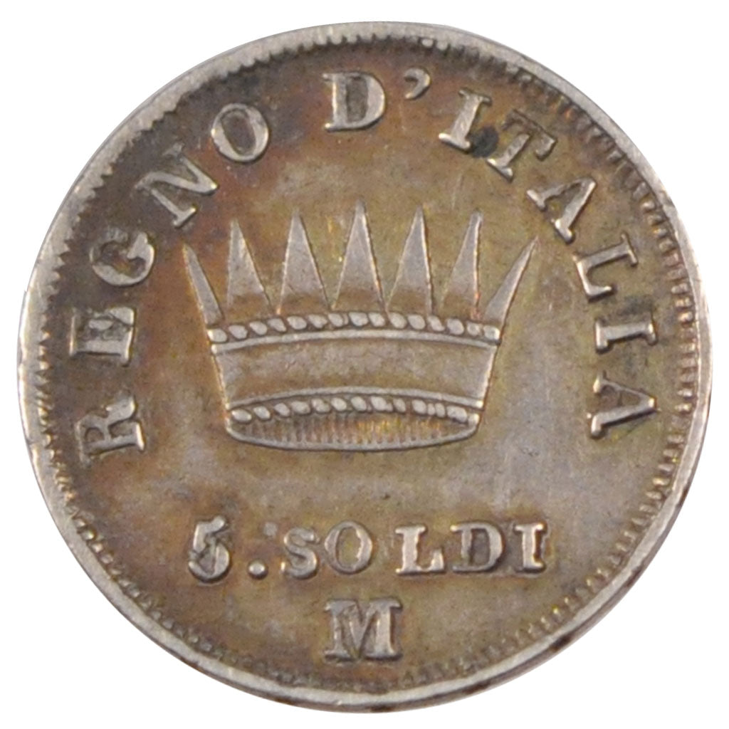 Italy, 5 Soldi, 1811, Milan, KM #c.5.1, EF(40-45), Silver, 1.23