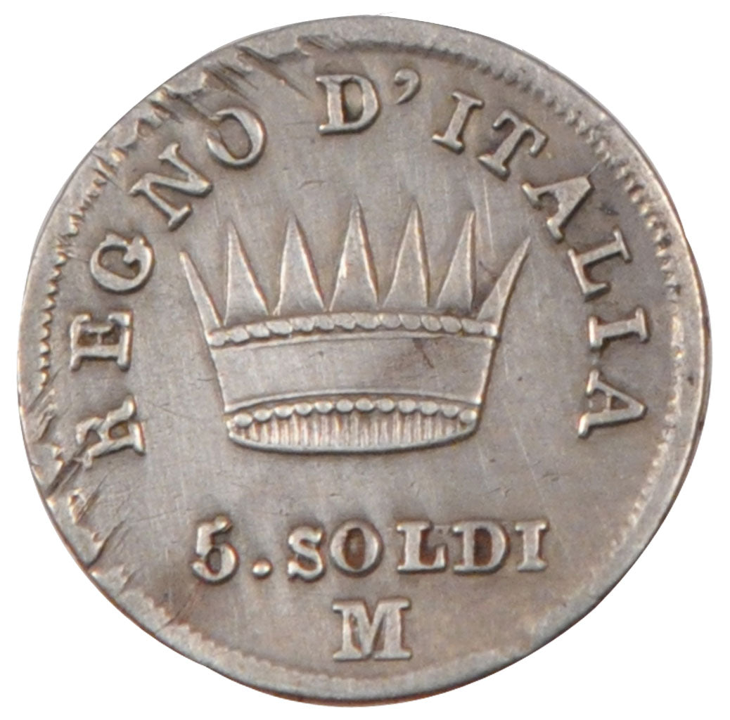 Italy, 5 Soldi, 1811, Milan, KM #c.5.1, EF(40-45), Silver, 1.20