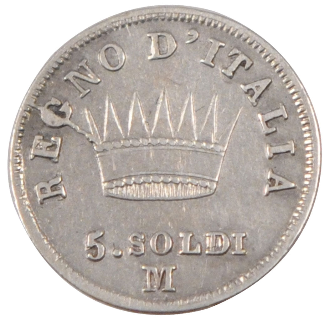Italy, 5 Soldi, 1813, Milan, KM #c.5.1, EF(40-45), Silver, 1.20