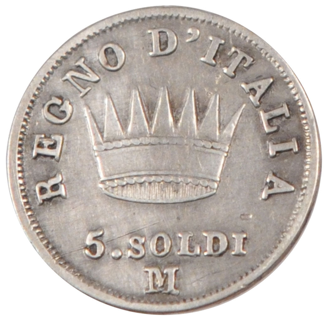 Italy, 5 Soldi, 1814, Milan, KM #c.5.1, EF(40-45), Silver, 1.19