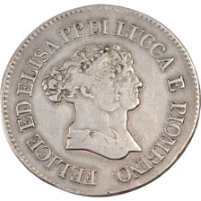 Monnaie, États italiens, LUCCA, Felix and Elisa, 5 Franchi, 1805, Firenze, TTB