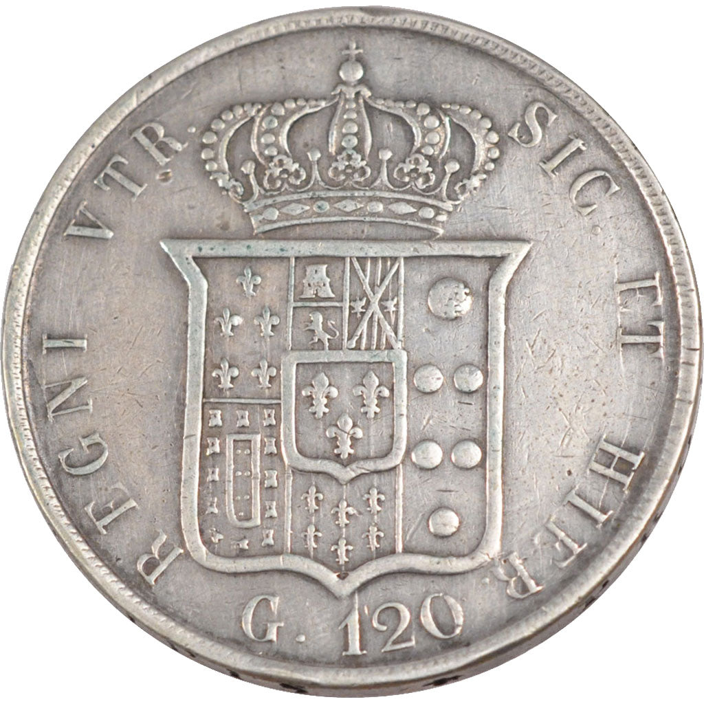 ITALIAN STATES, 120 Grana, 1855, KM #370, AU(50-53), Silver, 37, 27.30