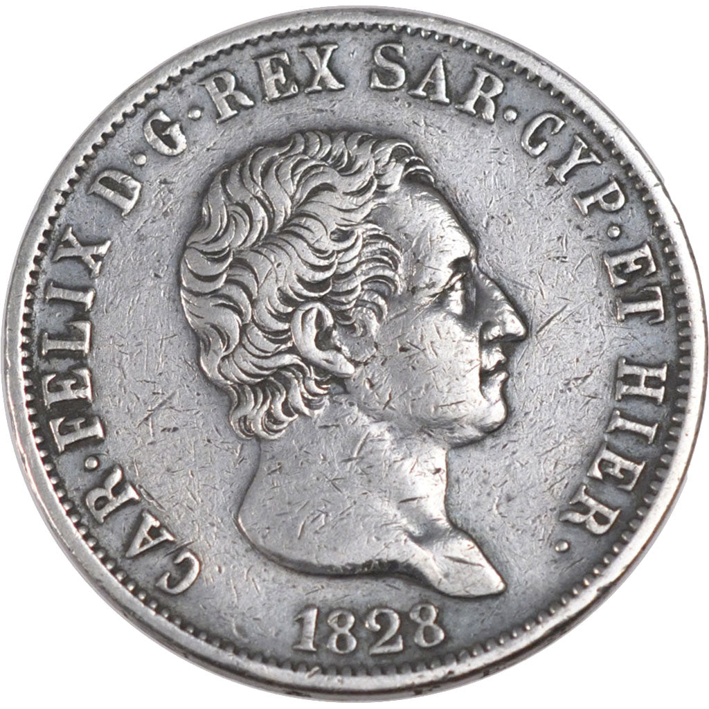 Coin, ITALIAN STATES, SARDINIA, Carlo Felice, 5 Lire, 1828, Genoa, EF(40-45)