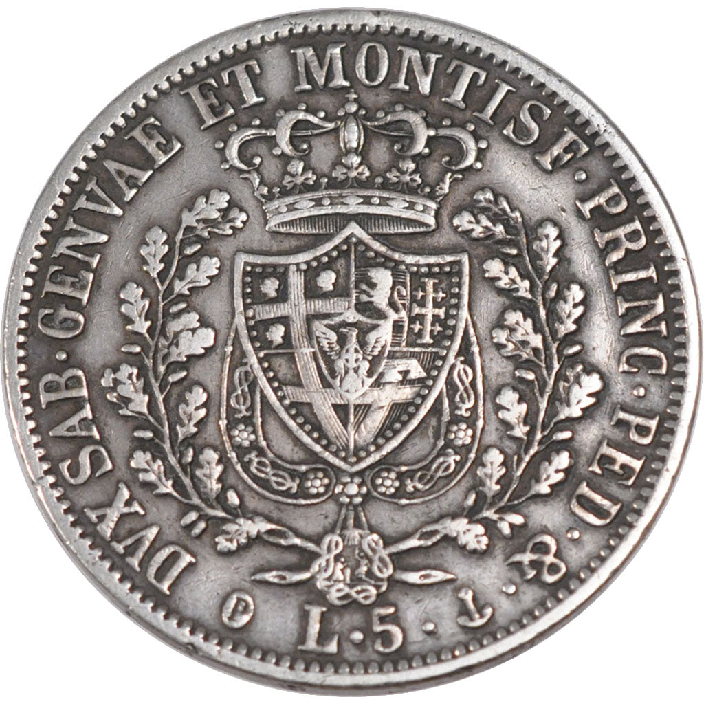 Coin, ITALIAN STATES, SARDINIA, Carlo Felice, 5 Lire, 1828, Genoa, EF(40-45)