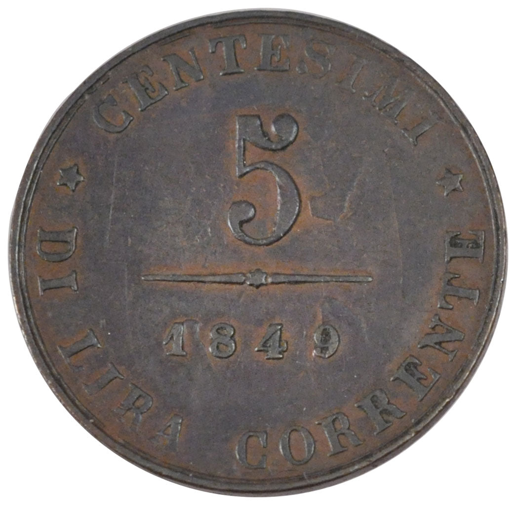 Italy, 5 Centisimi, 1849, Venezia, KM #c183, AU(50-53), Copper, 5.00
