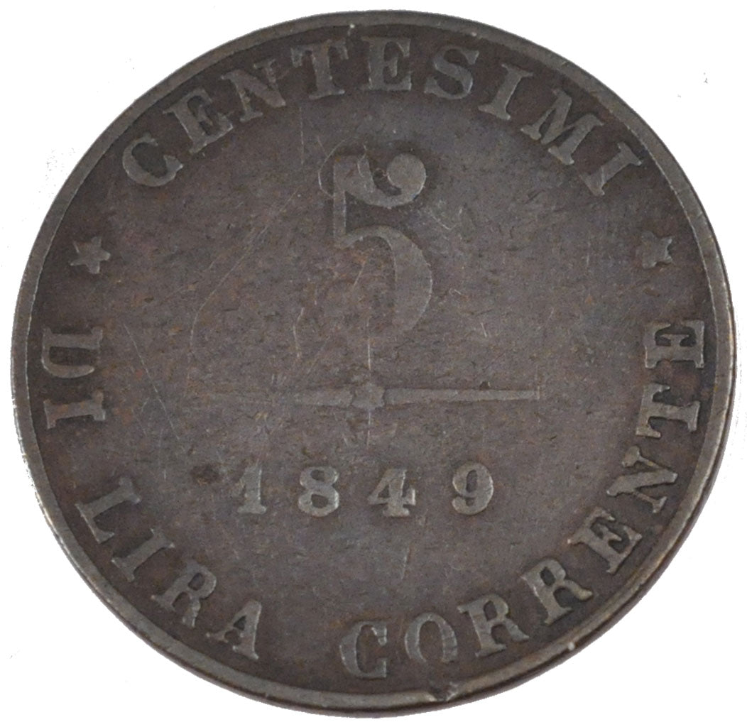 Italy, 5 Centesimi, 1849, Venezia, KM #c.183, EF(40-45), Copper, 4.73