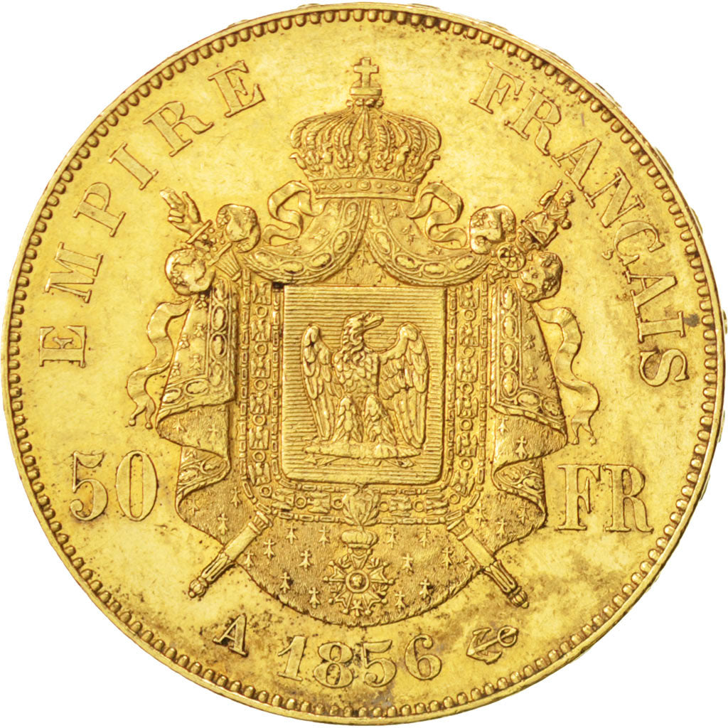 FRANCE, Napoléon III, 50 Francs, 1856, Paris, KM #785.1, EF(40-45), Gold, Gadour
