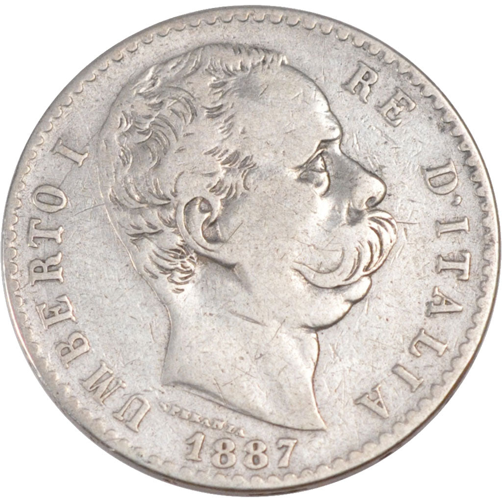 Coin, Italy, Umberto I, 2 Lire, 1887, Rome, EF(40-45), Silver, KM:23