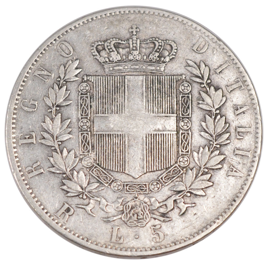 ITALY, 5 Lire, 1877, Rome, KM #8.4, EF(40-45), Silver, 24.86