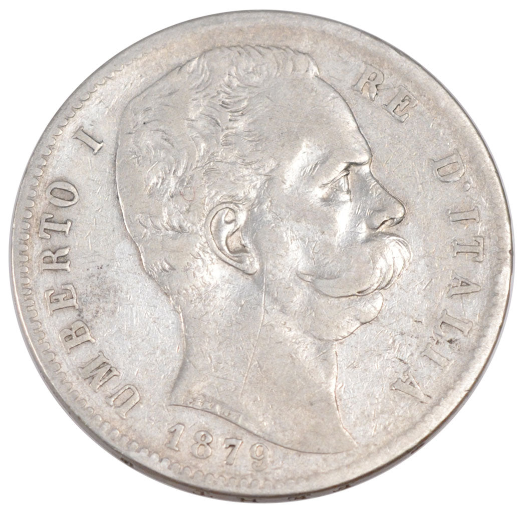 ITALY, 5 Lire, 1879, Rome, KM #20, VF(20-25), Silver, 24.74