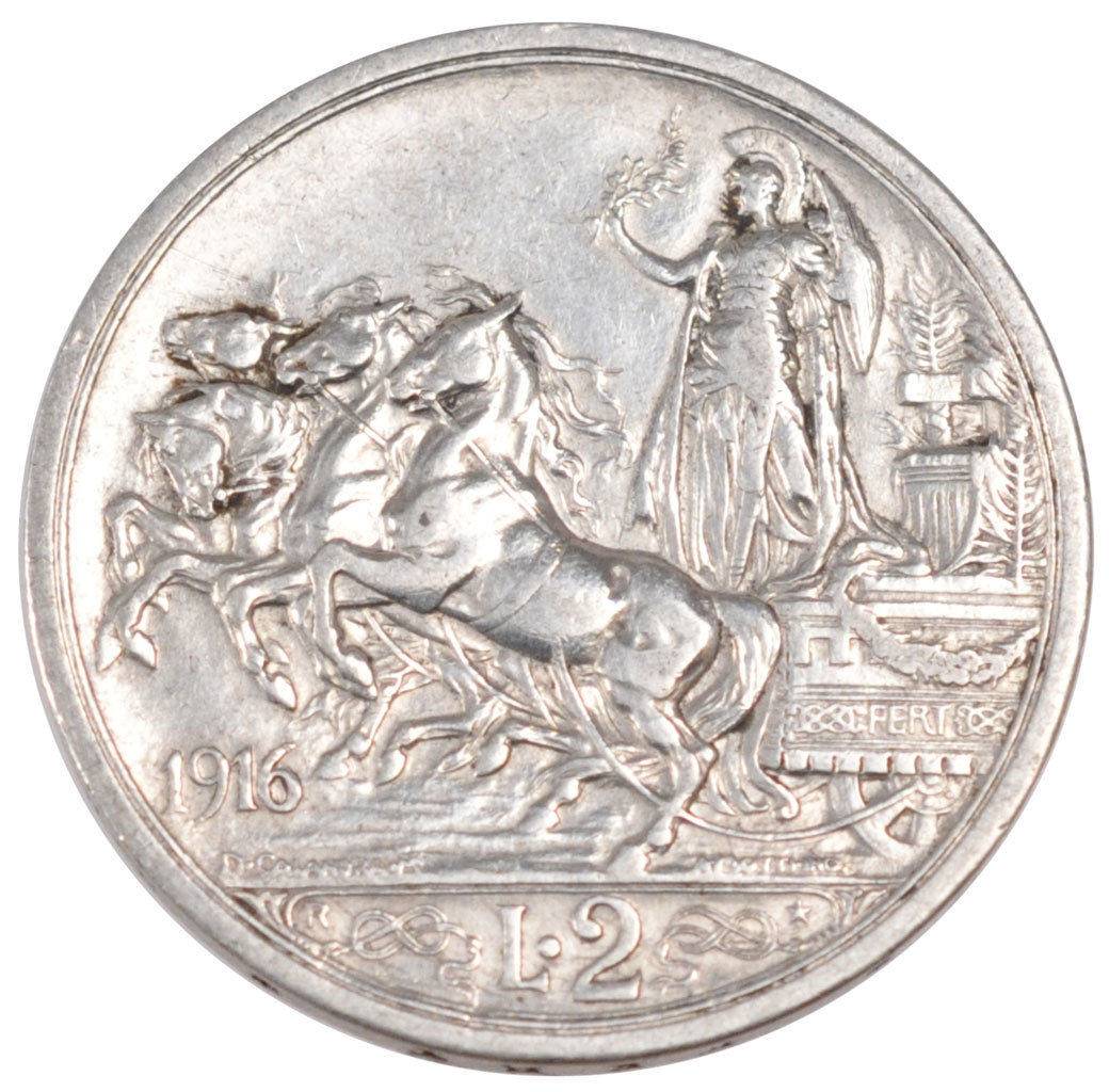 ITALY, 2 Lire, 1916, Rome, KM #55, EF(40-45), Silver, 27, 9.99