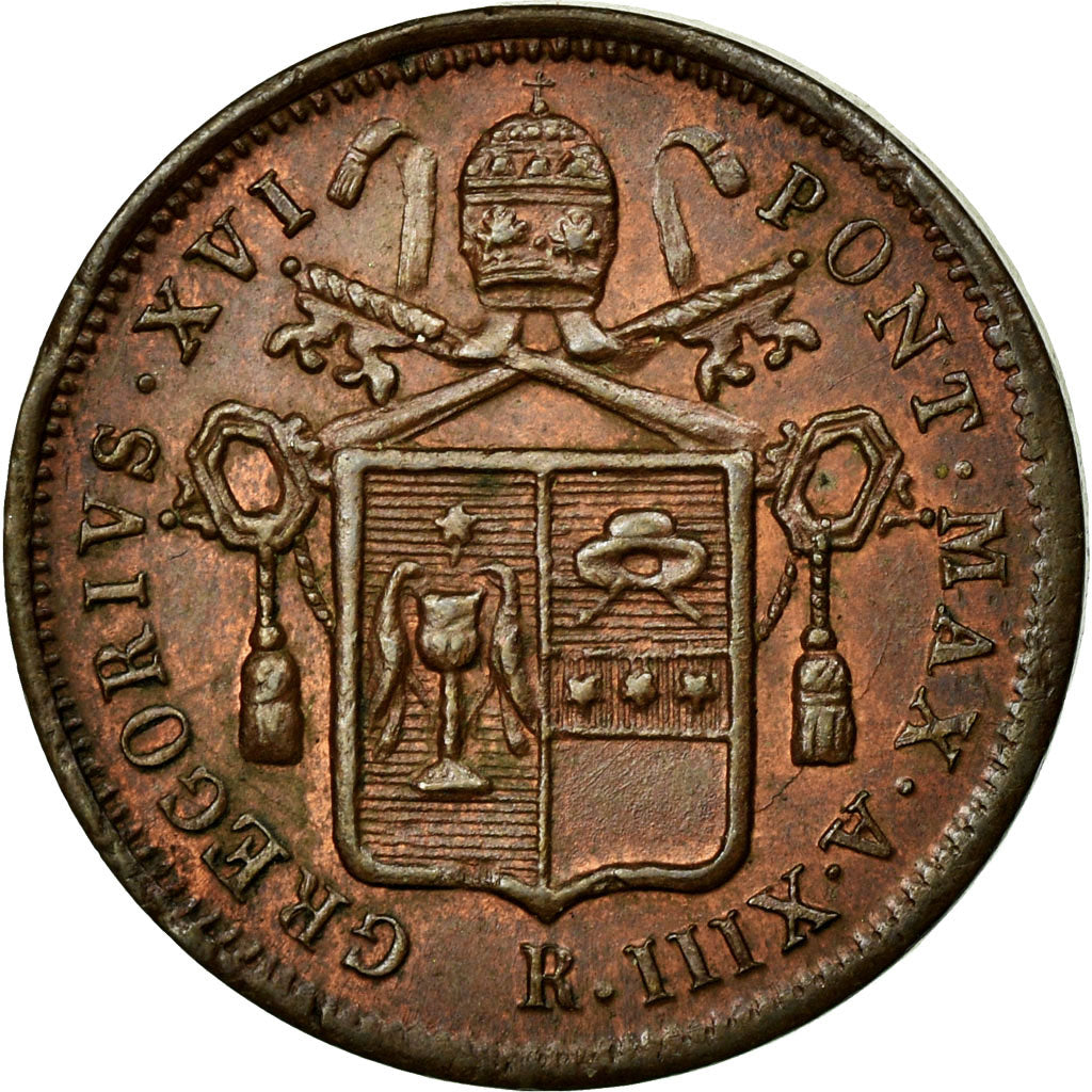 Coin, ITALIAN STATES, PAPAL STATES, Gregory XVI, Mezzo (1/2) Baiocco, 1843