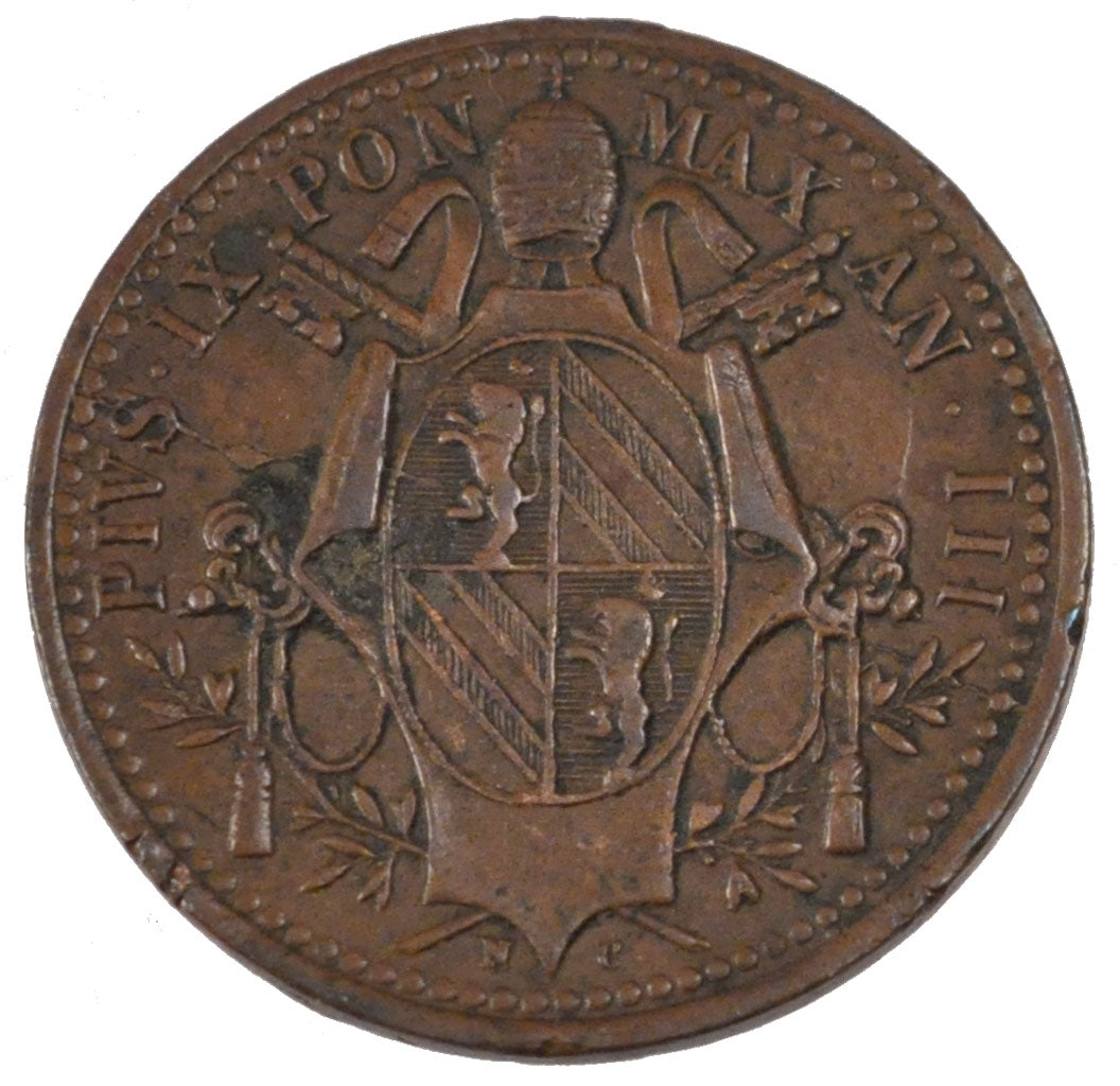 ITALIAN STATES, Mezzo (1/2) Baiocco, 1848, Roma, KM #1340, AU(55-58), Copper,...