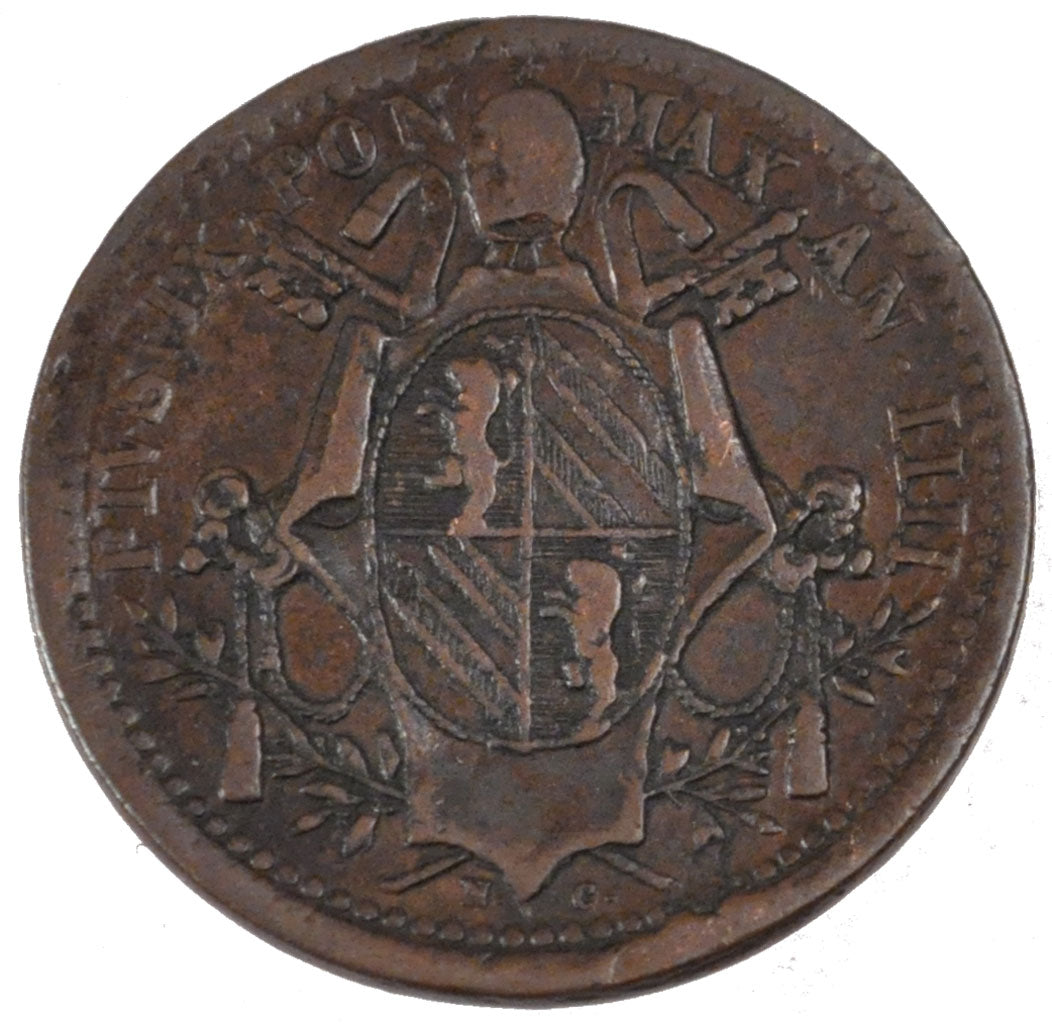 ITALIAN STATES, Mezzo (1/2) Baiocco, 1849, Roma, KM #1340, EF(40-45), Copper,...