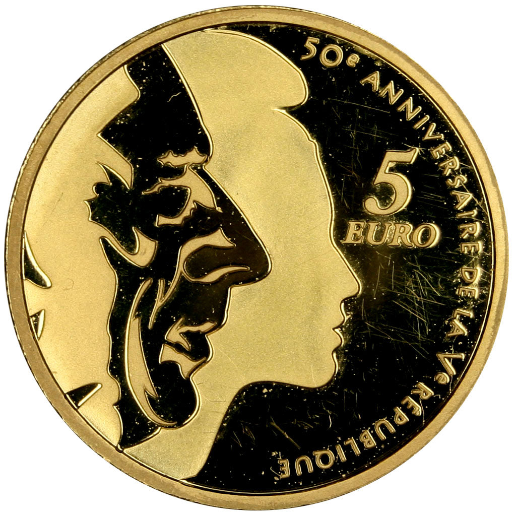 France, 5 Euros, 2008, MS(60-62), Gold, 1.28