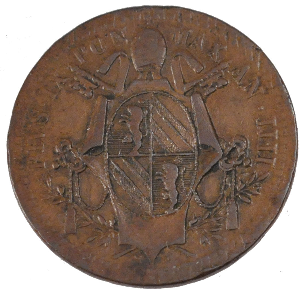 ITALIAN STATES, Mezzo (1/2) Baiocco, 1849, Roma, KM #1340, AU(50-53), Copper,...