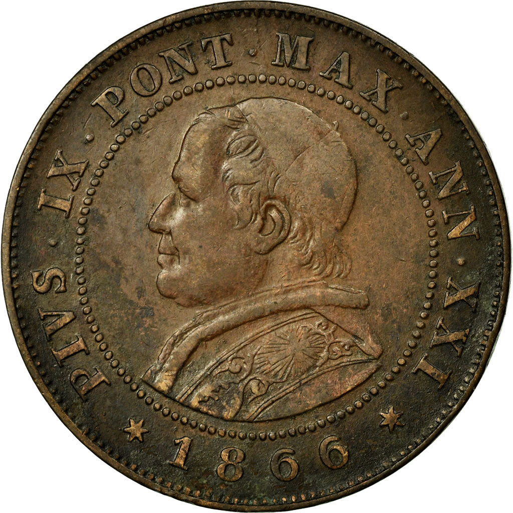 Moneta, STATI ITALIANI, PAPAL STATES, Pius IX, 2 Soldi, 10 Centesimi, 1866