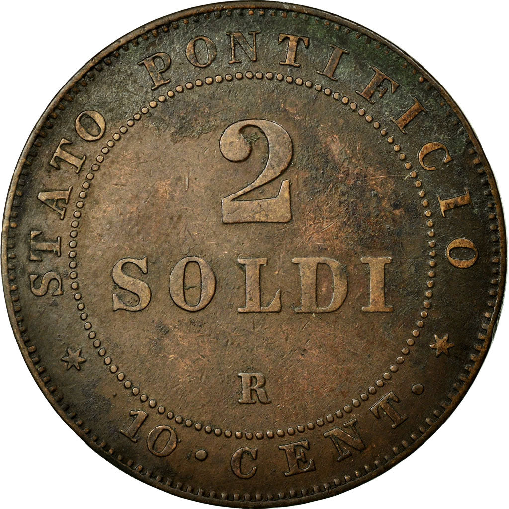 Moneta, STATI ITALIANI, PAPAL STATES, Pius IX, 2 Soldi, 10 Centesimi, 1866