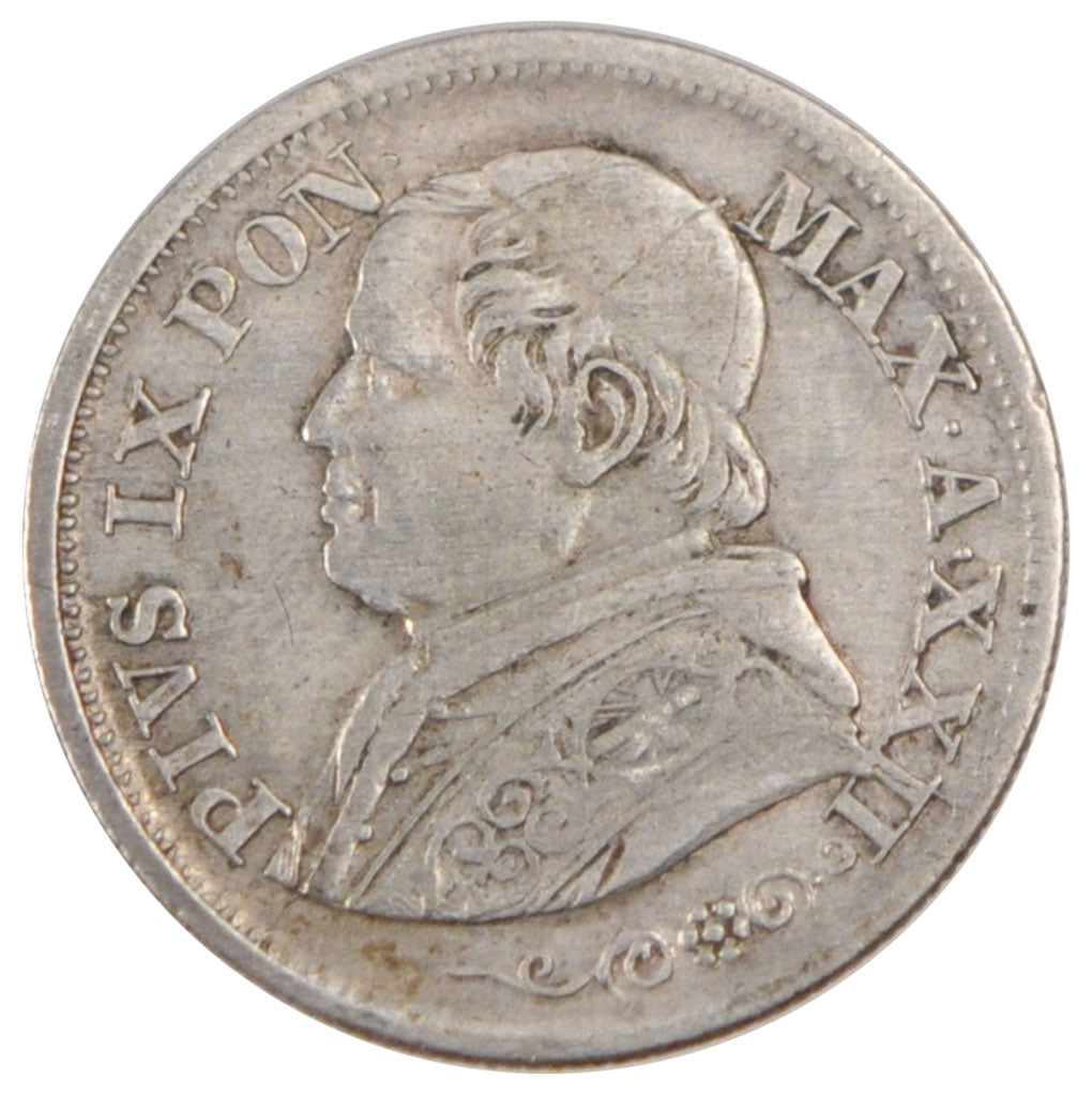 ITALIAN STATES, 10 Soldi, 50 Centesimi, 1868, Roma, KM #1376, EF(40-45),...