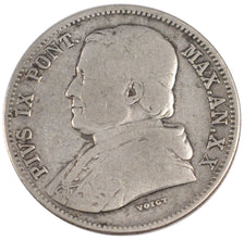 ITALIAN STATES, 20 Baiocchi, 1865, Roma, KM #1360, VF(20-25), Silver, 5.19