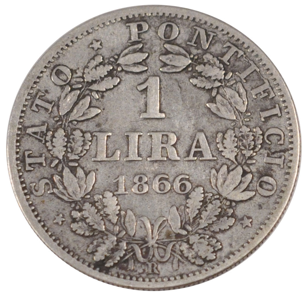STATI ITALIANI, PAPAL STATES, Pius IX, Lira, 1866, Roma, MB+, Argento, KM:1378