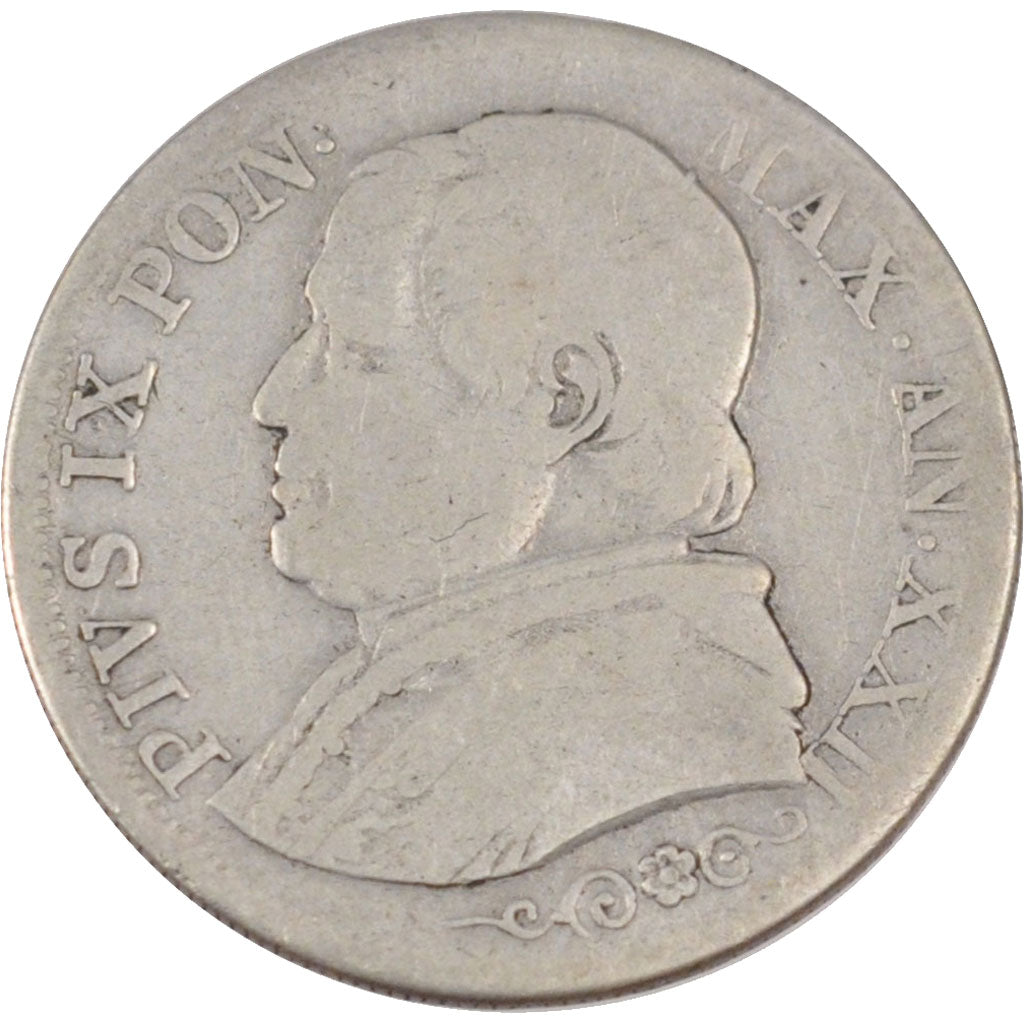 ITALIAN STATES, Lira, 1867, Roma, KM #1378, VF(20-25), Silver, 4.80
