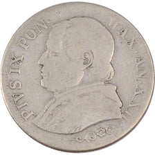 ITALIAN STATES, Lira, 1867, Roma, KM #1378, VF(20-25), Silver, 4.80