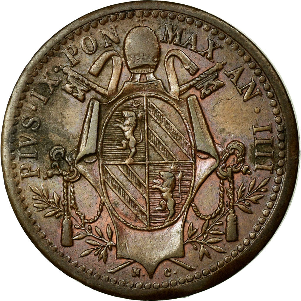 Coin, ITALIAN STATES, PAPAL STATES, Pius IX, Mezzo (1/2) Baiocco, 1849, Roma