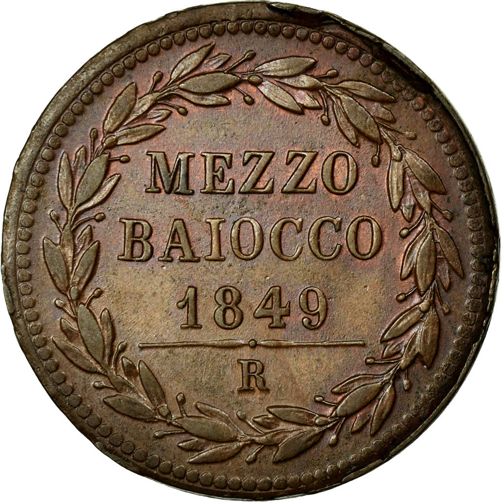 Coin, ITALIAN STATES, PAPAL STATES, Pius IX, Mezzo (1/2) Baiocco, 1849, Roma