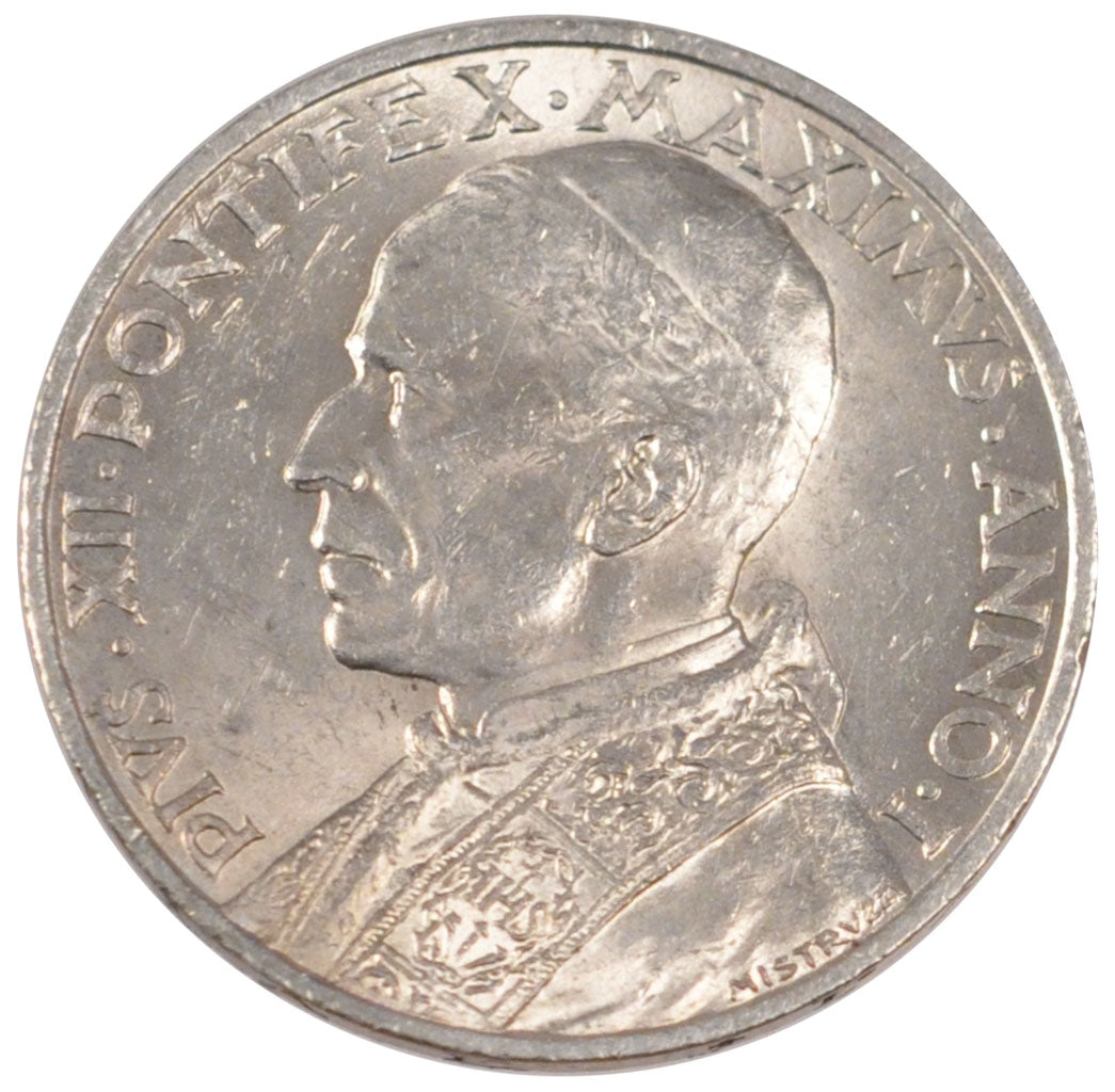 Vatican, 5 Lire, 1939, Roma, KM #28, MS(60-62), Silver, 5.00