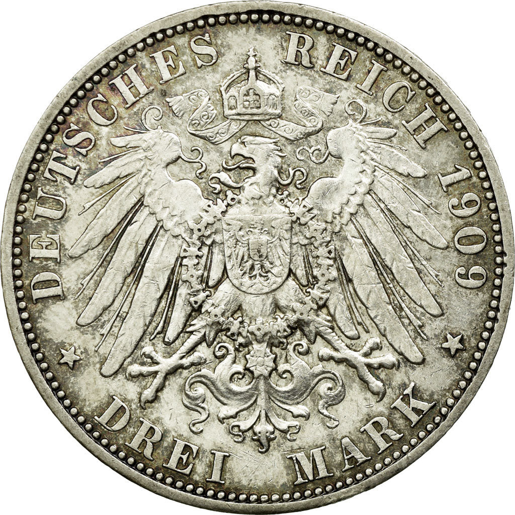 Coin, German States, PRUSSIA, Wilhelm II, 3 Mark, 1909, Berlin, EF(40-45)