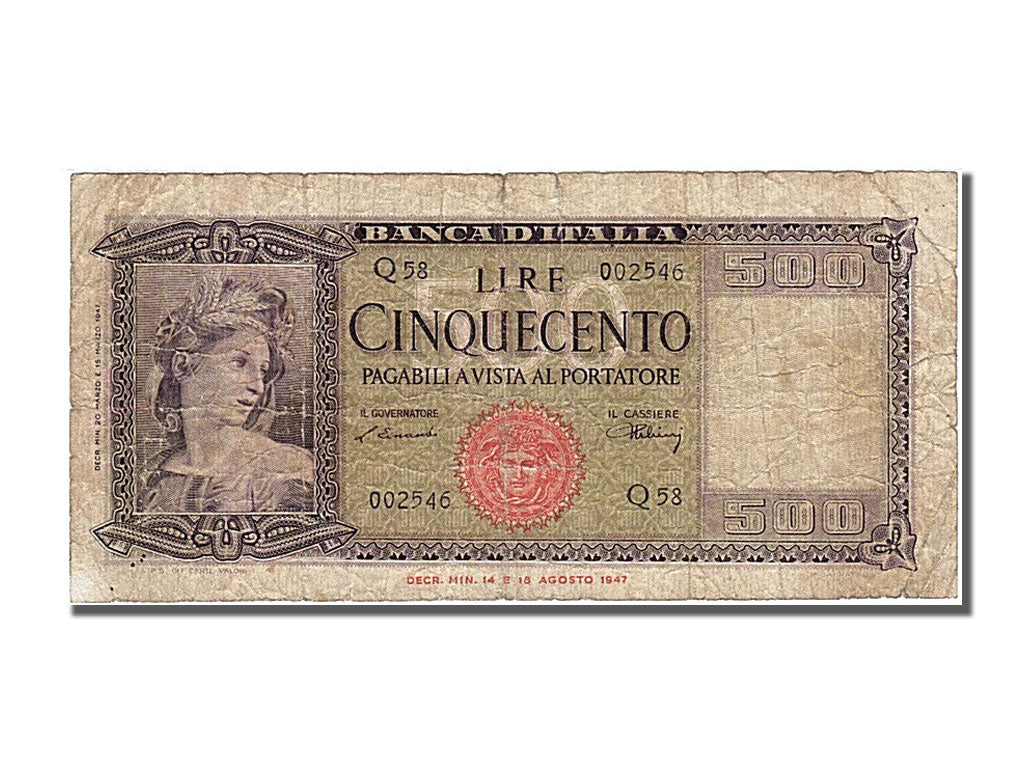 Italy, 500 Lire, 1947, KM #80a, VF(20-25), 002546 Q58