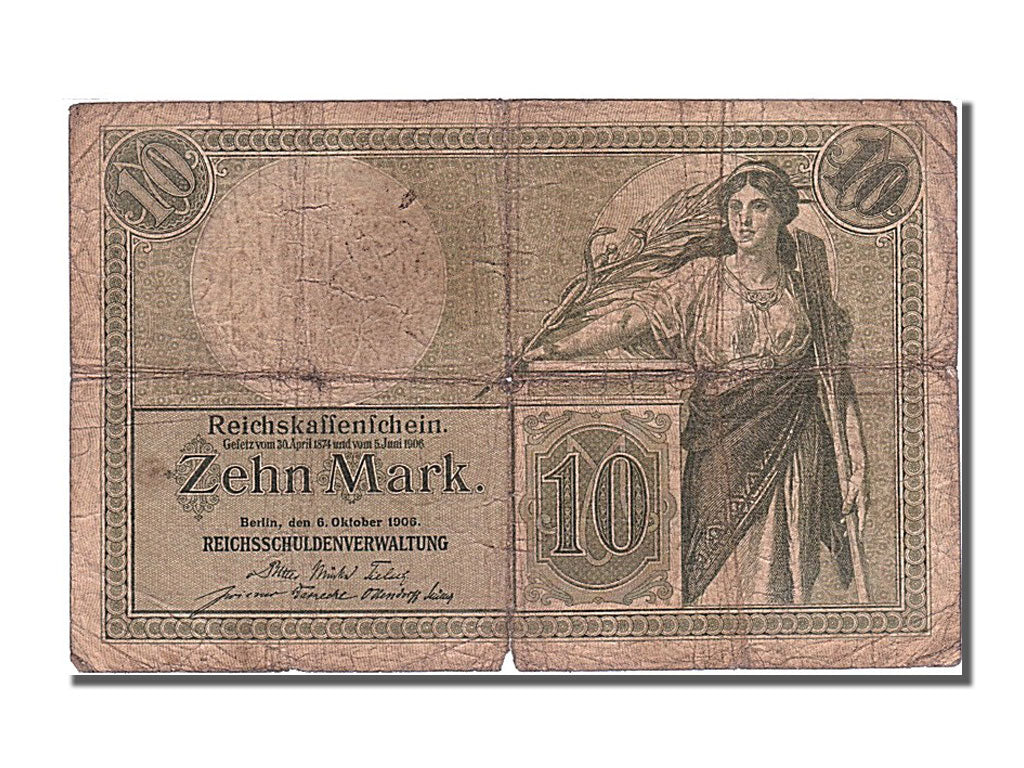 Germany, 10 Mark, 1906, KM #9b, 1906-10-06, VF(20-25), M.Nr 2779091