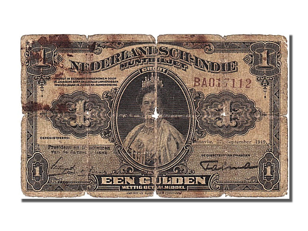 Netherlands Indies, 1 Gulden, 1919, KM #100a, 1919-09-27, VG(8-10), BA017112