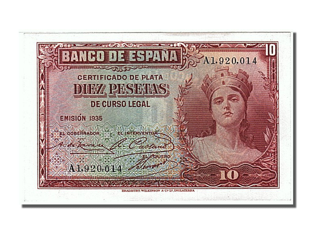 Geldschein, Spanien, 10 Pesetas, 1935, UNZ