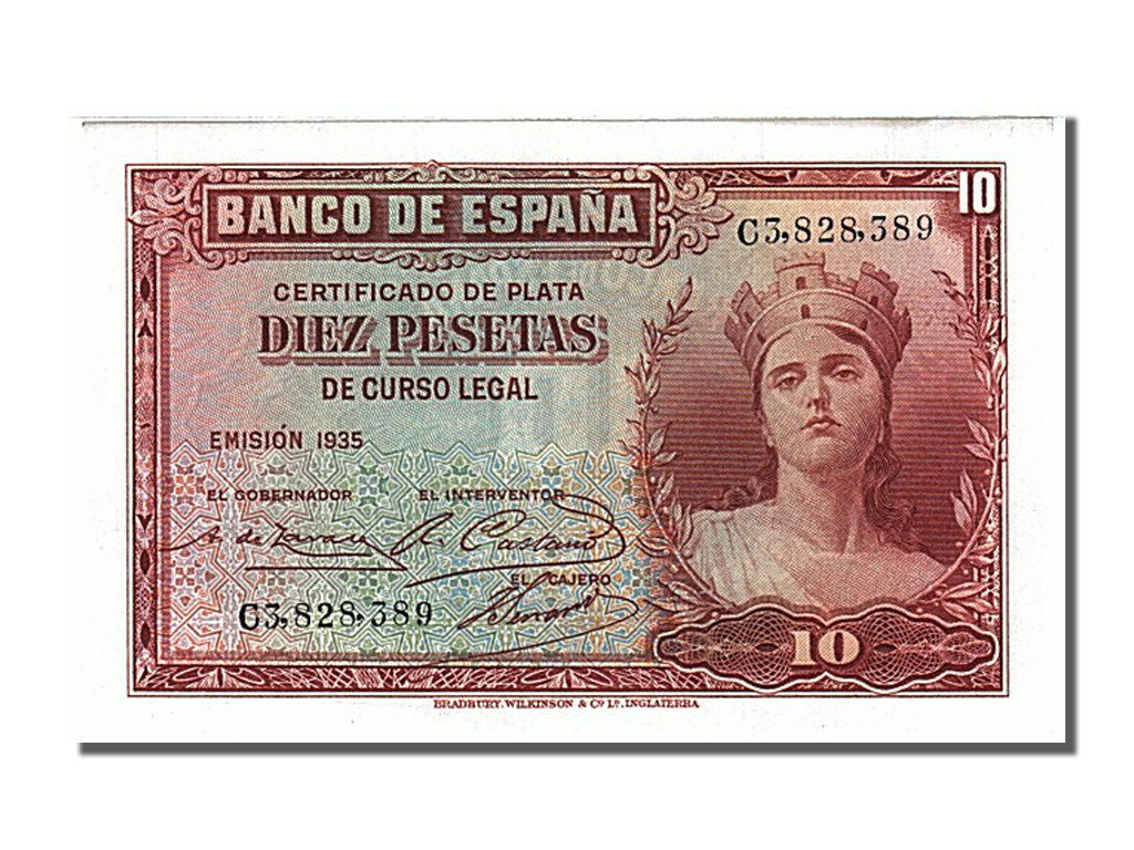Geldschein, Spanien, 10 Pesetas, 1935, UNZ