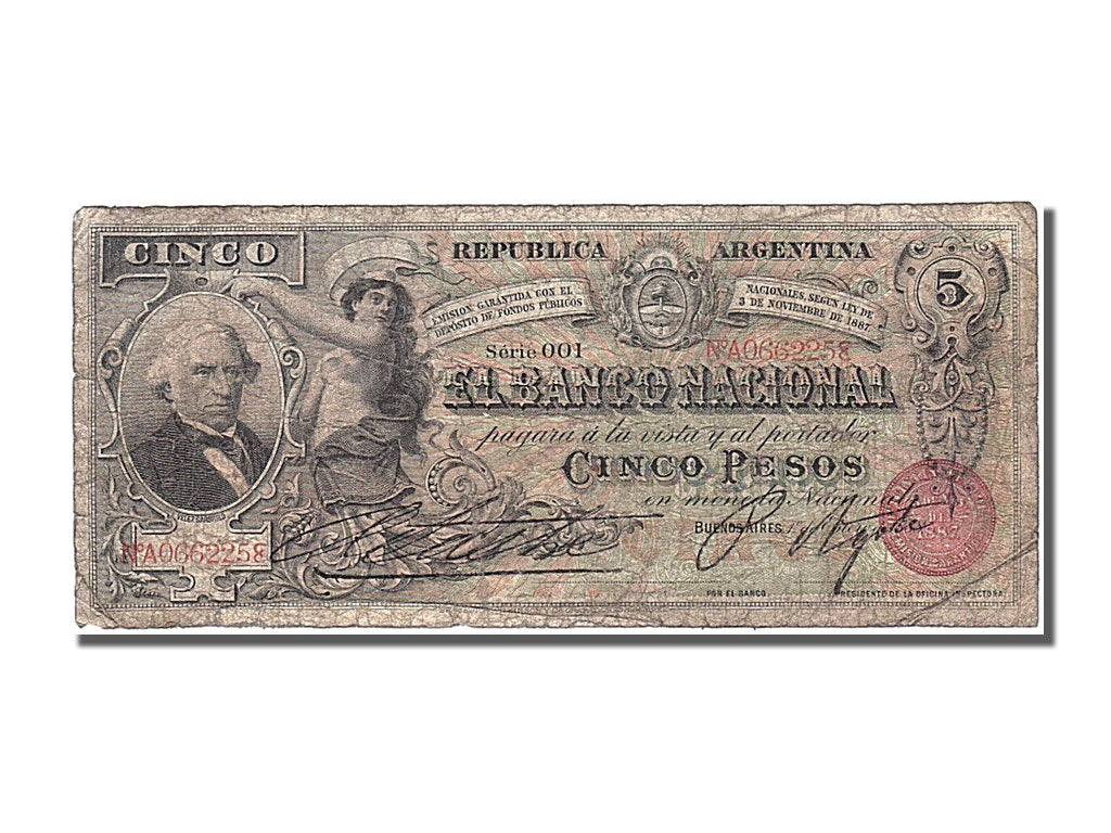 Argentina, 5 Pesos, 1888, KM #S1093a, 1888-01-01, VF(20-25), AO662258